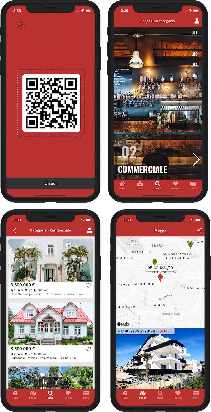 Real Estate QR - Scansione QR Code - Ricerca Avanzata - Lista annunci immobiliari - Mappa Annuncio